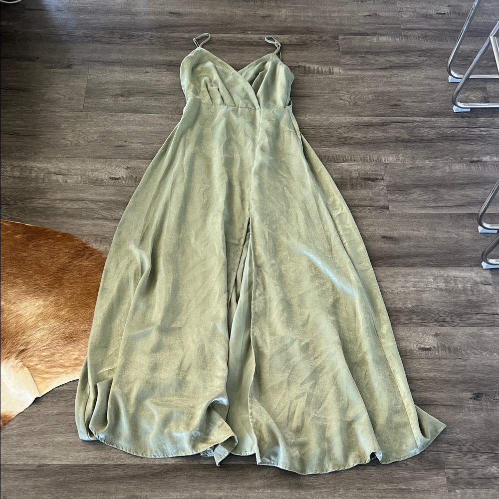 Lulu's Sage Green Satin Slip Dress